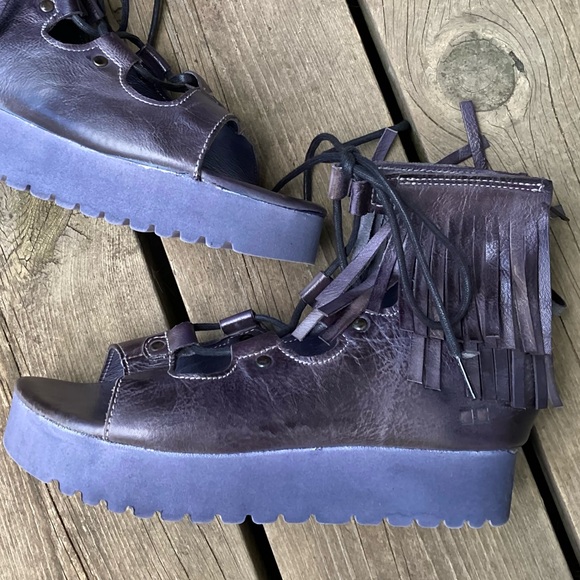 Rare BED STU Sandals MADISON Zip Fringe Gray Blue Purple Leather Size 7.5 - Picture 1 of 15